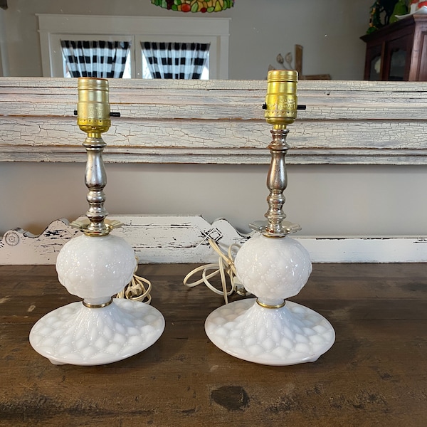 Vintage Pair Of Milk Glass Lamps