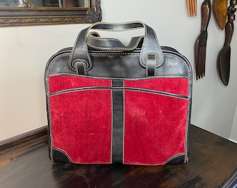 Vintage Red Velvet and Black Leather Purse