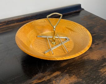 Vintage Walnut Wood Nut Bowl With New Utensils