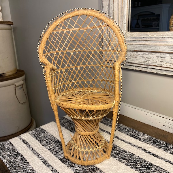 Vintage Doll Size Peacock Chair, Boho Plant Stand