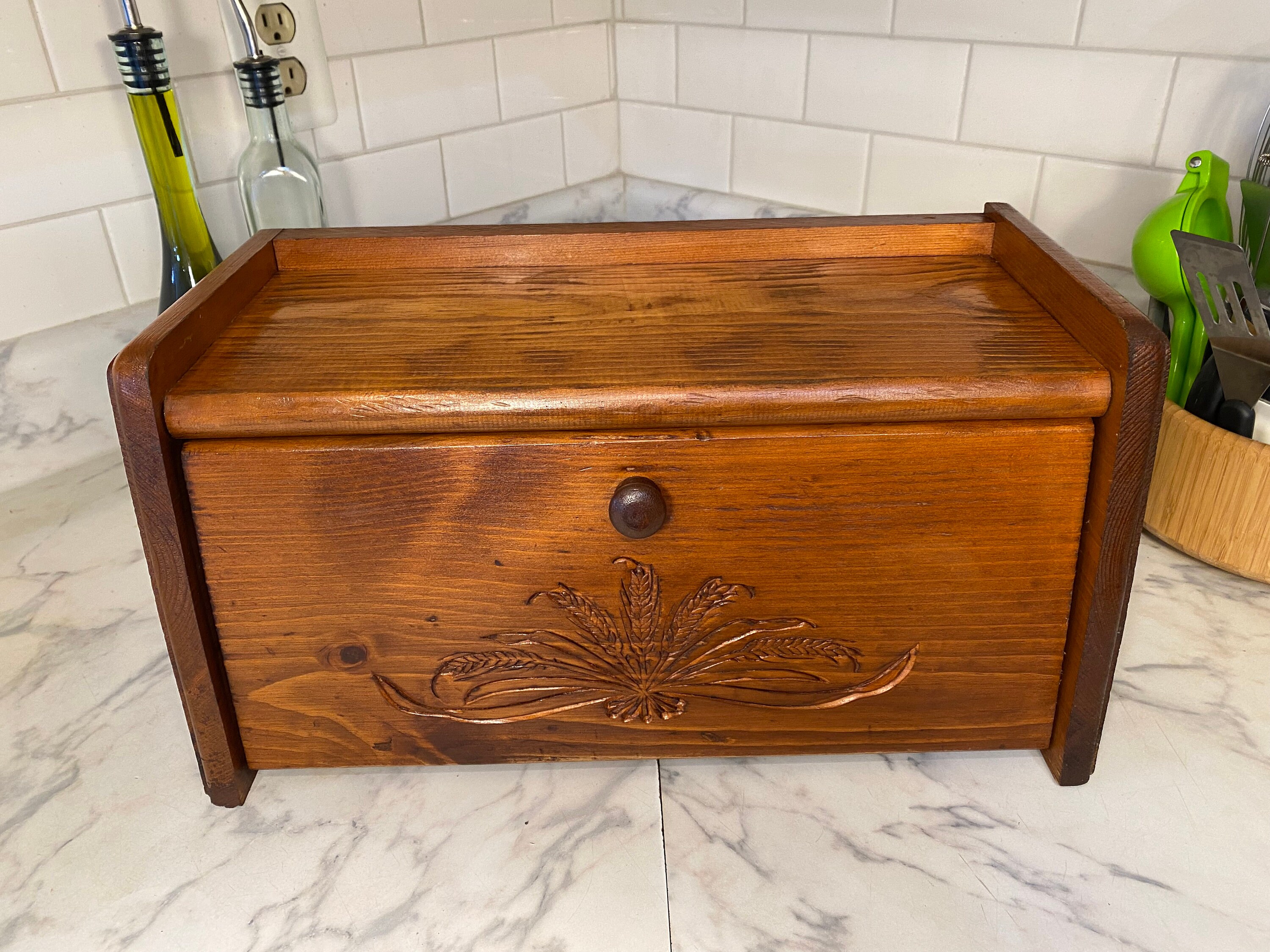 Vintage Wood Bread Box Etsy