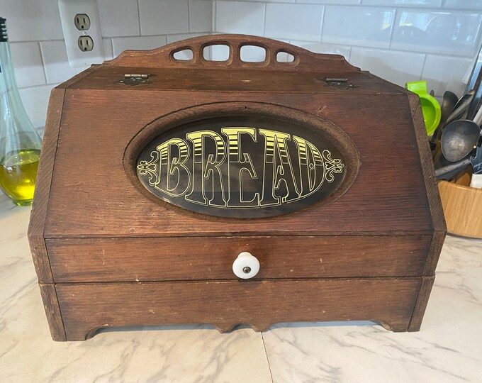 Vintage Wood Bread Box Etsy