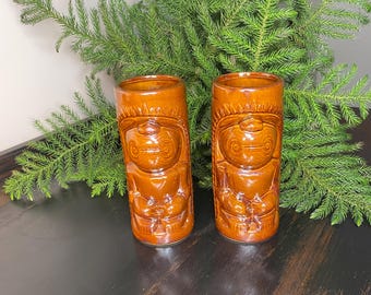 Vintage Brown Glaze Ku Tiki Mugs – Hawaiian Barware, Set of 2