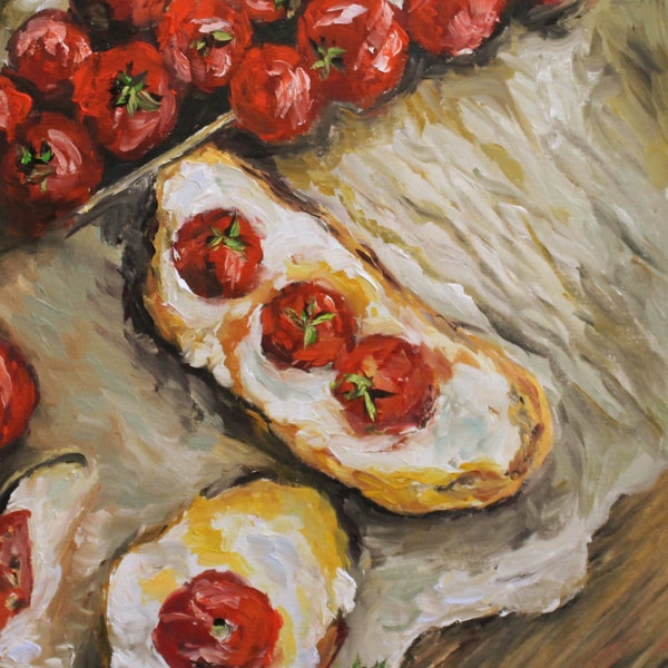 Original painting Wall decor Oil on canvas mounted on cardboard Still Life with Food Red Tomatoes 16х12" 40х30 cm Painting by Angela Guchko.