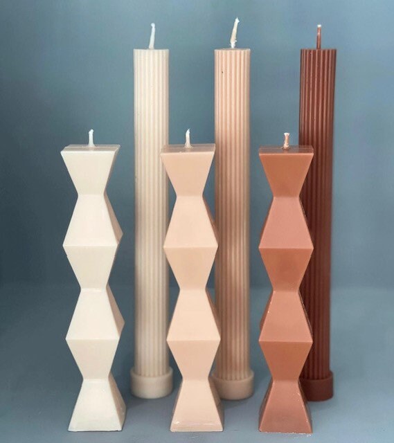 Ribbed Pillar Candles Zigzag Candles Nude Etsy UK