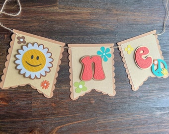 Groovy ONE Highchair Banner, First Birthday High Chair Decor, Retro Daisy Hippie Birthday, Groovy One Party Banner