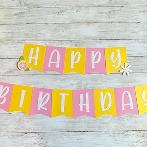 Lemon Birthday Banner, Lemonade Birthday Party, Pink Lemonade Happy Birthday Banner, Lemon Party Decor, Pink Lemonade Party Decoration