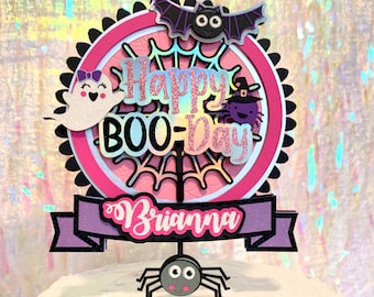 Halloween Birthday Cake Topper, Happy Boo-day, Pink Halloween party, Girl Birthday, Spooky themed birthday, Halloween birthday party