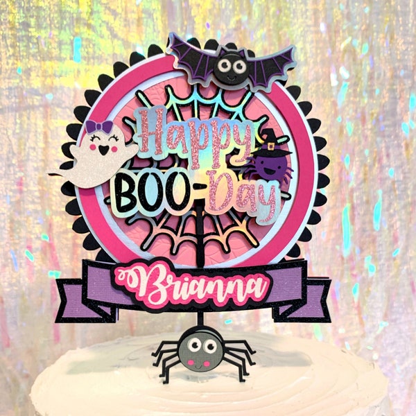 Halloween Birthday Cake Topper, Happy Boo-day, Pink Halloween party, Girl Birthday, Spooky themed birthday, Halloween birthday party