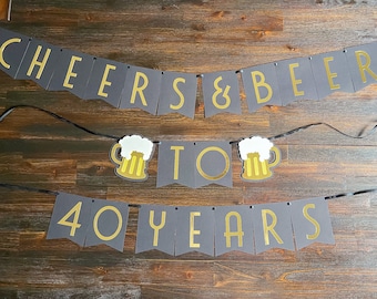 Cheers and Beers Birthday Banner, Beers Theme Party, Adult Birthday, Cheers & Beers Theme, Black and Gold Birthday