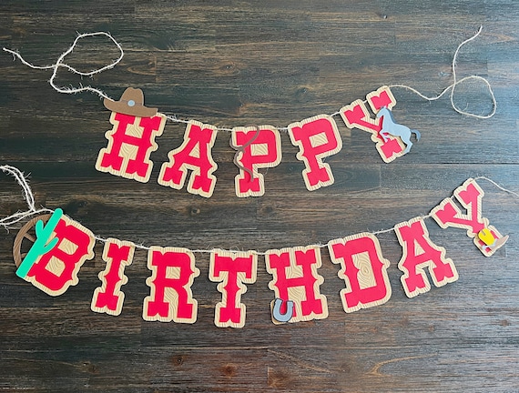 RoadSea Western Happy Birthday Banner – Mexikanische Fiesta Wimpelkette, Ca. 2,5 M, Braun Glitzernd