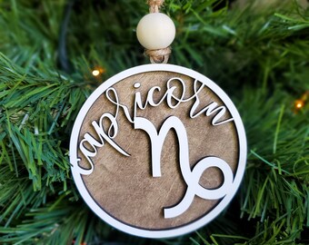 CAPRICORN Wooden Christmas Ornament, Zodiac Sign, Tree Decoration, Birthday Gift, Unique, Astrology, Your Sign