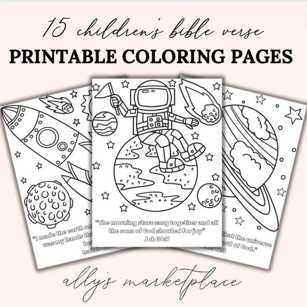 Children's Outer Space Themed Bible Verse Coloring Sheets