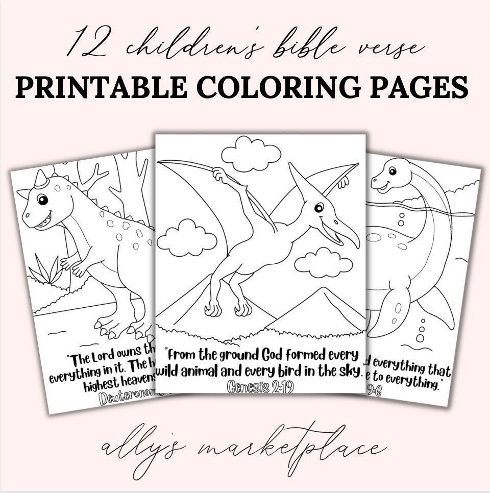 Children's Dinosaur Themed Bible Verse Coloring Pages - Etsy