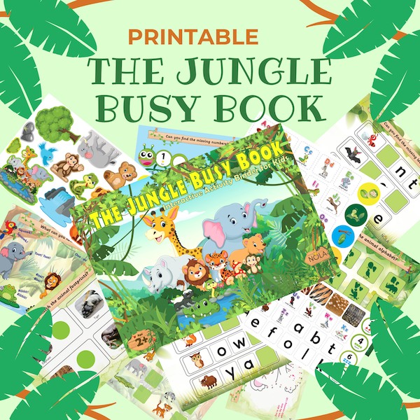 Printable Jungle Busy Book | Animal Learning Binder Toddler, Preschool | Activity Worksheet Download | JBB01D