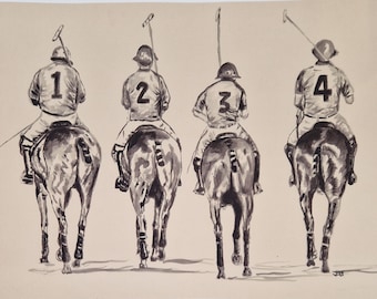 Polo Aktion Kunst &#39;The Team&#39;, limitierte Auflage von nur 10 Giclee Druck, Pferdesport. Ausgabe 2024 vom Original Acrylbild