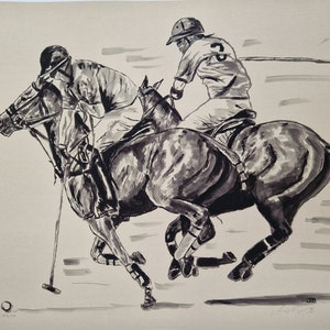 Polo players action art &#39;One Hoof&#39;, limited edition Giclee print of just 10, equestrian sports. 2024 edition from original Acrylic painting