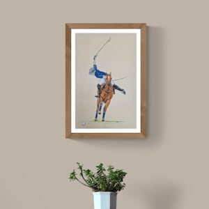 Polospieler, &#39;Swing&#39;, pastell, hochwertiger, signierter Kunstdruck mit individuellen, handgemalten Optionen.