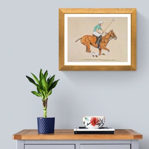 Polo player, &#39;The chasing Chestnut&#39;, pastel, high quality, signed art print with bespoke, hand painted customised, personalised options.