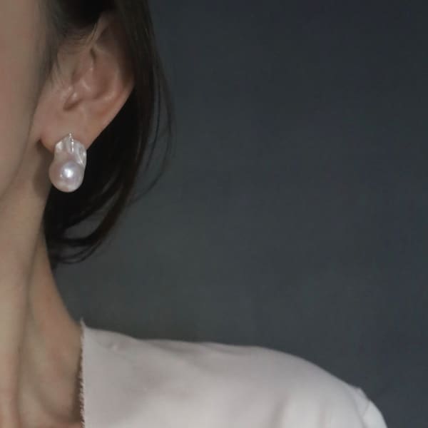 Large Baroque Pearl, Drop Earrings, Fireball Freshwater Pear, Minimalist style