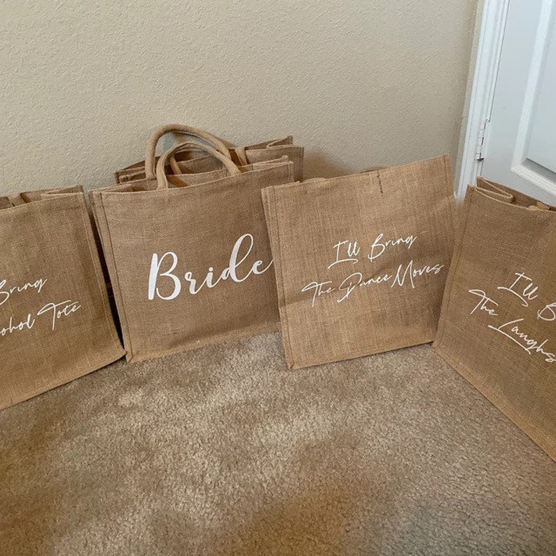 Burlap Tote Bags Personalized Bridesmaid Gift Bag Custom Name ...