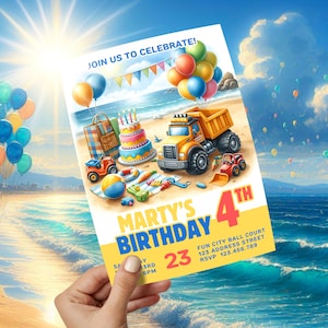 Jungen Strand-Geburtstags-Einladungsvorlage: Bearbeitbare Kinderparty lädt ein (digitaler Download)