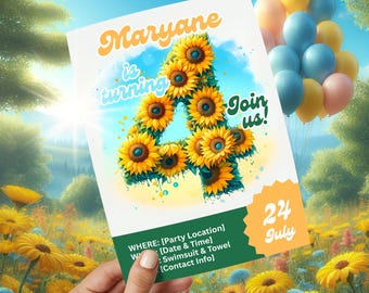 Sunshine 4th Birthday Invitation Template: Editable Girl's Party (Digital Download