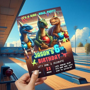 Dinosaur Bowling Birthday Party Invitation: Editable Dino Template (Digital Download)