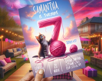 Editable 7th Birthday Invitation: Kitty Theme (Digital Template)