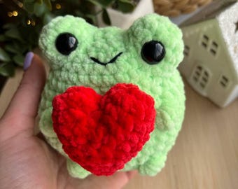 Frog plush with heart worry pet fidget sensory toy, squishmallow kawaii love frog, stress ball, stuffed animal, St Valentines gift for girl