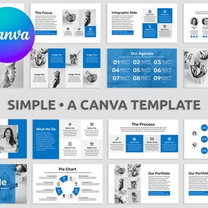 Minimalistisk modern Canva-presentationsmall – Ren affärspresentation, professionell redigerbar mall, i blått