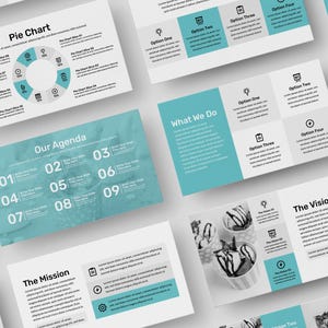 Plantilla de PowerPoint minimalista y moderna: presentación empresarial sencilla y profesional, editable, en azul claro.