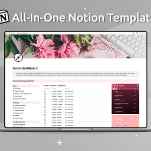 All In One Notion Life Planner Template Pink, Editable Notion Template, Personal Notion Digital Planner Template, Daily Planner