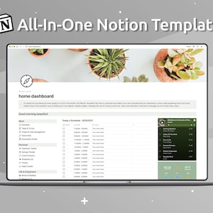 All In One Notion Life Planner Template Green, Editable Notion Template, Personal Notion Digital Planner Template, Daily Planner