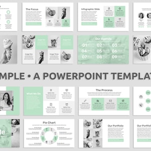 Minimal Modern Powerpoint Presentation Template Green, Clean Business Pitch Deck Template, Simple Editable Presentation Template