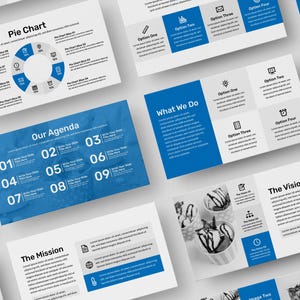 Modelo de PowerPoint minimalista e moderno – Apresentação de negócios clara e objetiva, modelo profissional e editável, em azul.