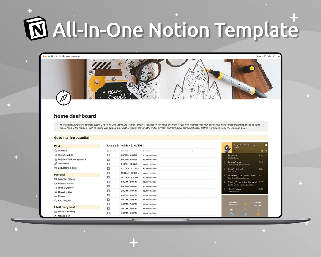 All in One Notion Life Planner Template Brown and Yellow, Editable ...
