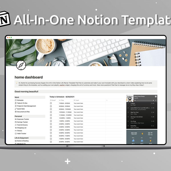 All In One Notion Life Planner Template Neutral Gray, Editable Notion Template, Personal Notion Digital Planner Template, Daily Planner