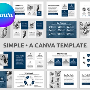 Minimal Modern Canva Slides Presentation Template Navy Dark Blue, Clean Business Pitch Deck Template, Simple Editable Presentation Template