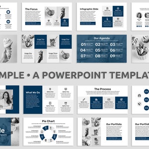 Minimal Modern Powerpoint Presentation Template Navy Dark Blue, Clean Business Pitch Deck Template, Simple Editable Presentation Template
