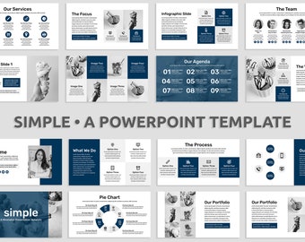 Modello di presentazione Powerpoint moderno e minimale Blu scuro blu scuro, modello di presentazione aziendale pulita, modello di presentazione semplice modificabile