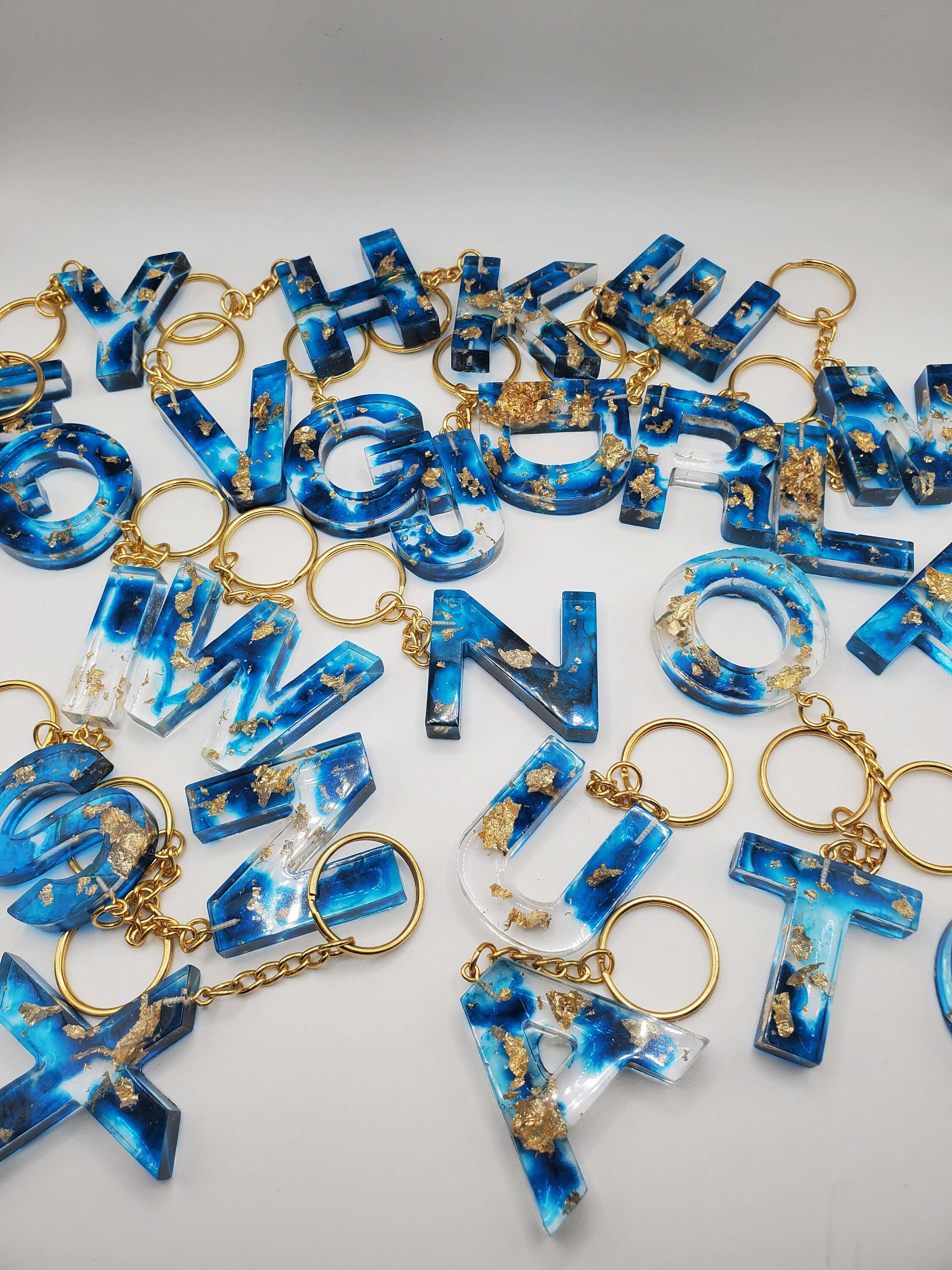 Ocean Blue and Gold Letter Keychain Collection Etsy UK