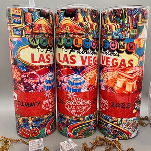 Vasos Las Vegas/Vasos de 20 oz/Vasos de vacaciones de 20 oz/Botellas de agua Las Vegas/Vasos divertidos/Vaso Las Vegas con acabado mate/