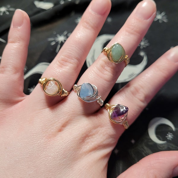 Adjustable crystal nest rings metaphysical crystal healing gemstone jewelry