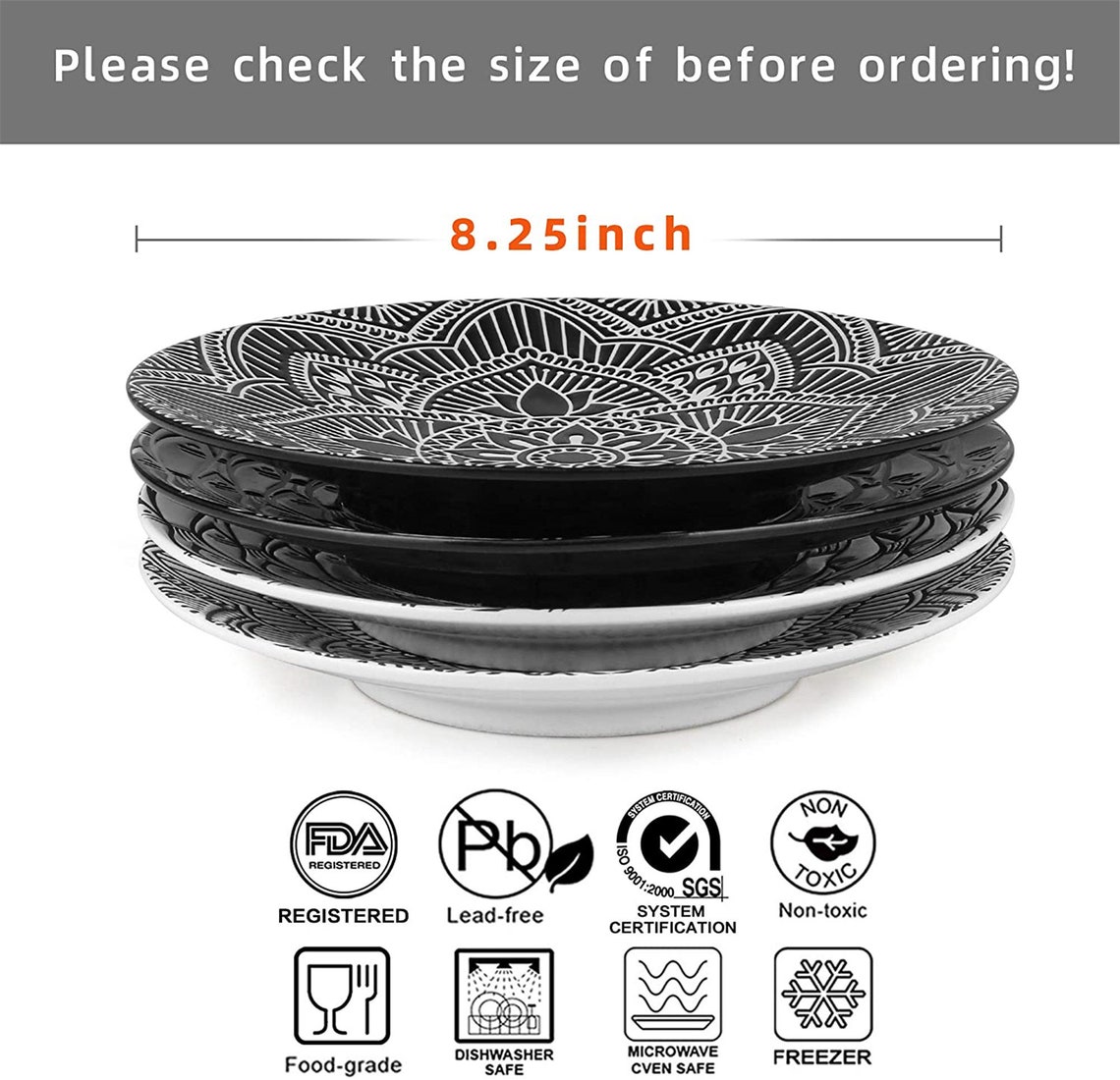 8.25 inch ceramic salad plate black and white plate Etsy