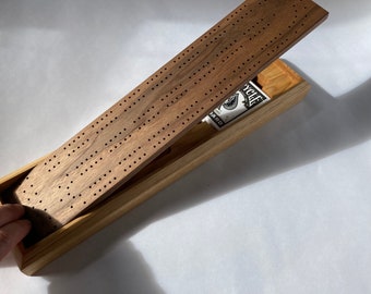 Handmade Walnut Cribbage Board with Card and Peg storage