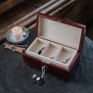 Mahogany wooden box closed with key,natural wood, lockable,box with lock,3 compartments,wooden keepsake,jewerly box,birthday image 3