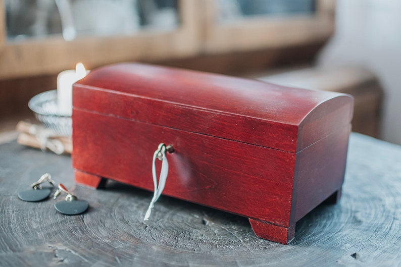 Mahogany wooden box closed with key,natural wood, lockable,box with lock,3 compartments,wooden keepsake,jewerly box,birthday image 8