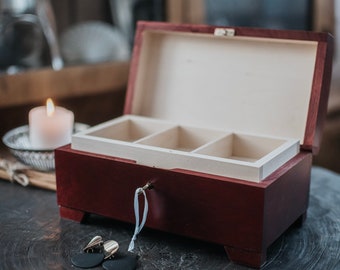 Mahogany  wooden box closed with key,natural wood, lockable,box with lock,3 compartments,wooden keepsake,jewerly box,birthday