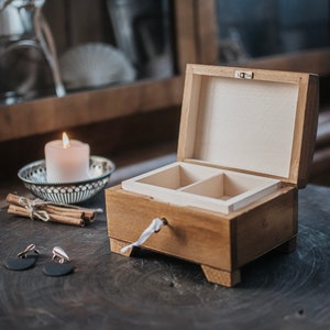 Brown wooden box closed with key,natural wood, lockable,box with lock,two compartments,wooden keepsake,jewerly box,birthday,anniversary